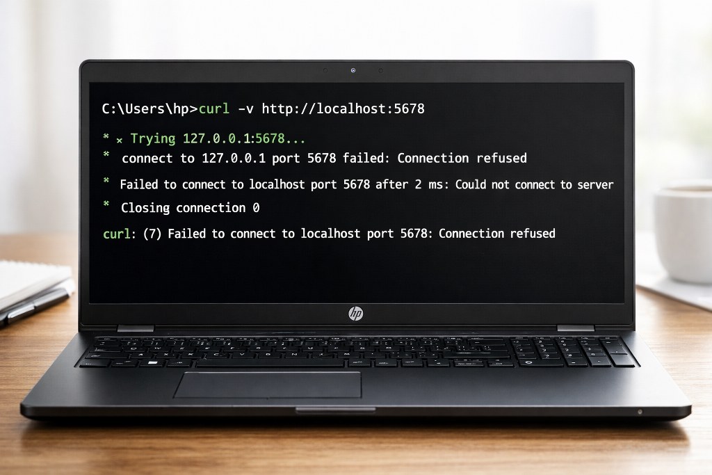 Curl connection refused confirms port 5678 blocked by inbound access controls.