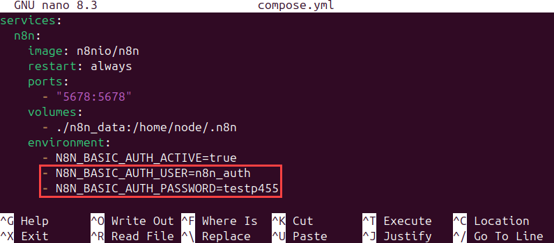 Docker‑based n8n service deployed and secured with basic auth for controlled workflow access.