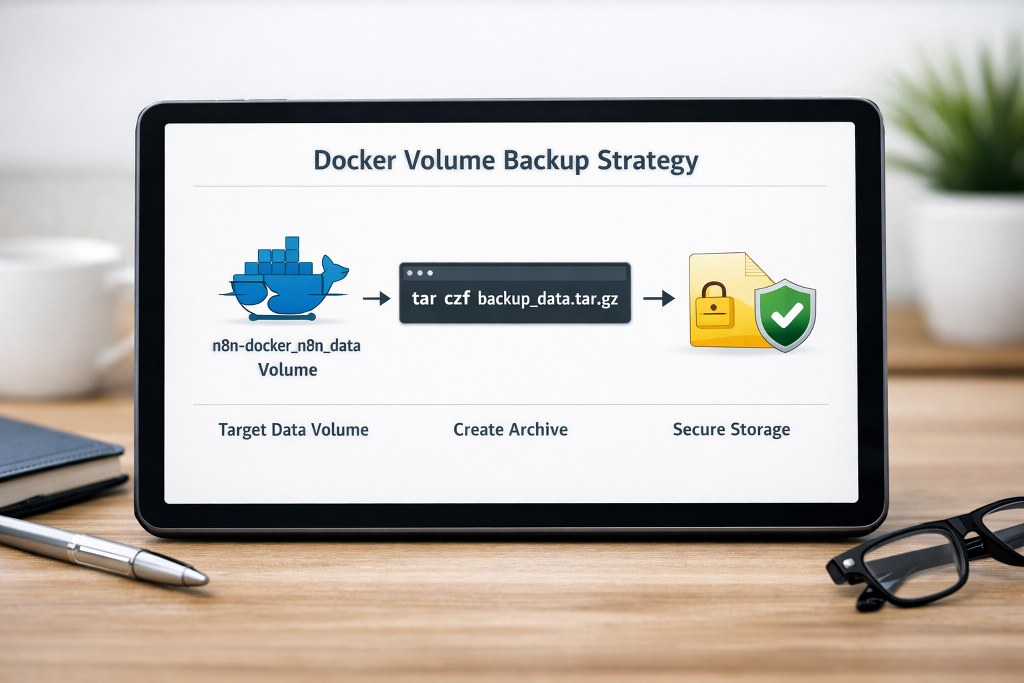 Docker volume backup compresses data securely using tar command and stores archives safely.