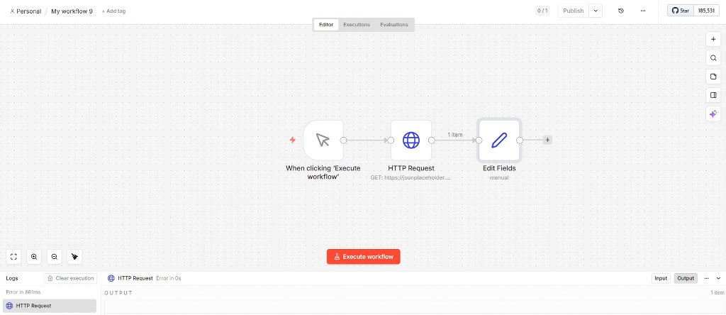 Edit Fields node trims API response data to reduce memory usage.