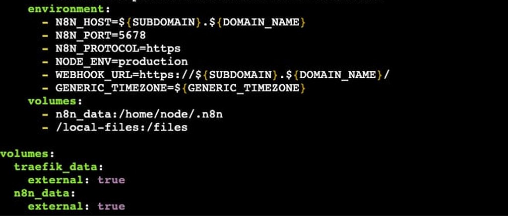 Environment variables define some core configurations for self-hosted n8n deployment.