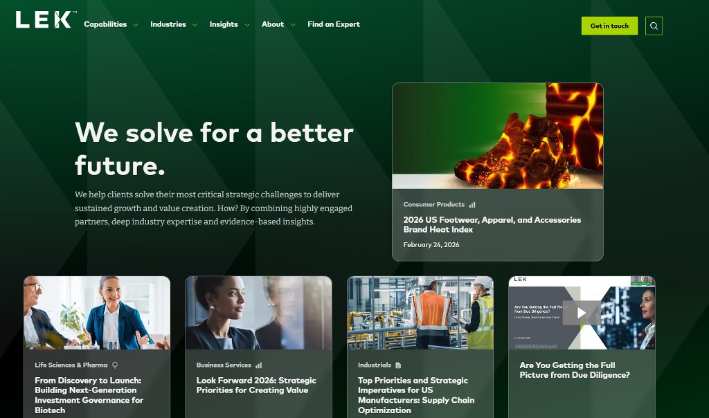 L.E.K. Consulting website homepage.