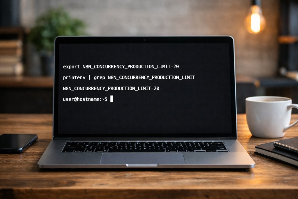 Laptop displays terminal commands setting concurrency limit to twenty.