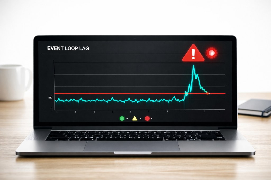 Monitoring dashboard shows performance spikes triggering alerts before system failure.