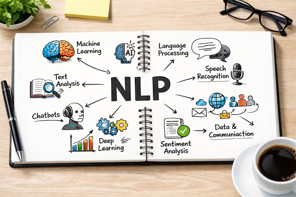 NLP connects AI, speech, and text understanding for intelligent communication.
