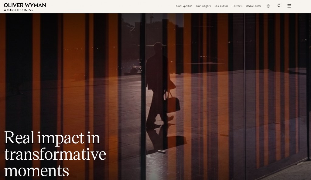 Oliver Wyman's website homepage.