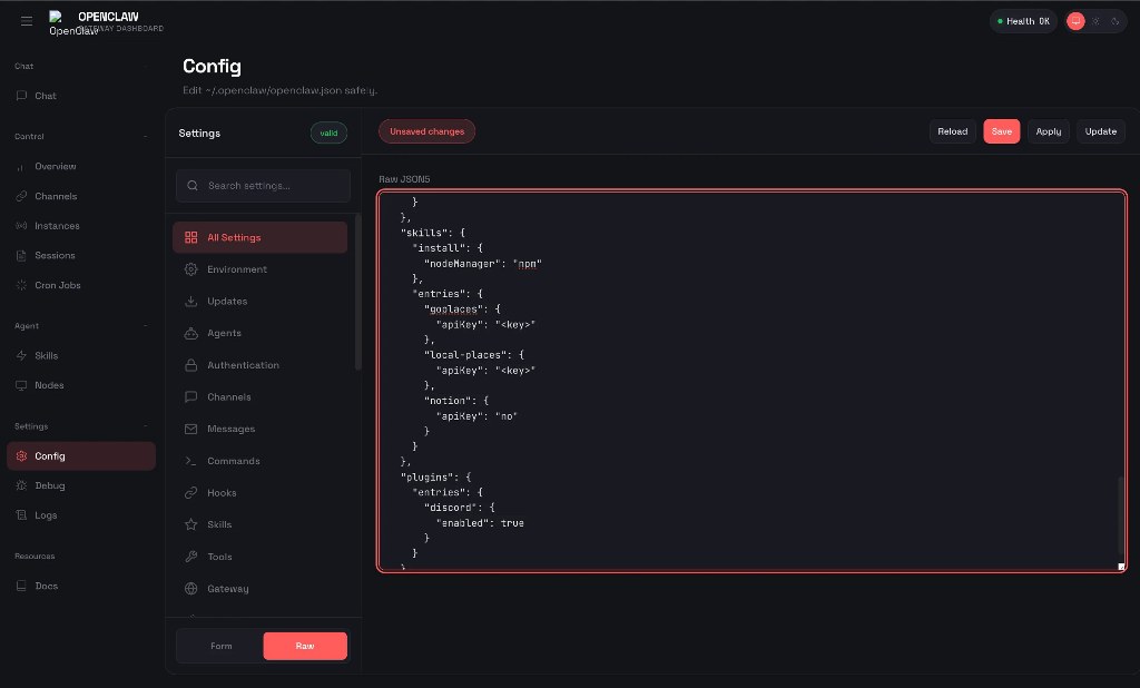 OpenClaw config showing session trust tiers and DM policy settings with pairing enforcement options