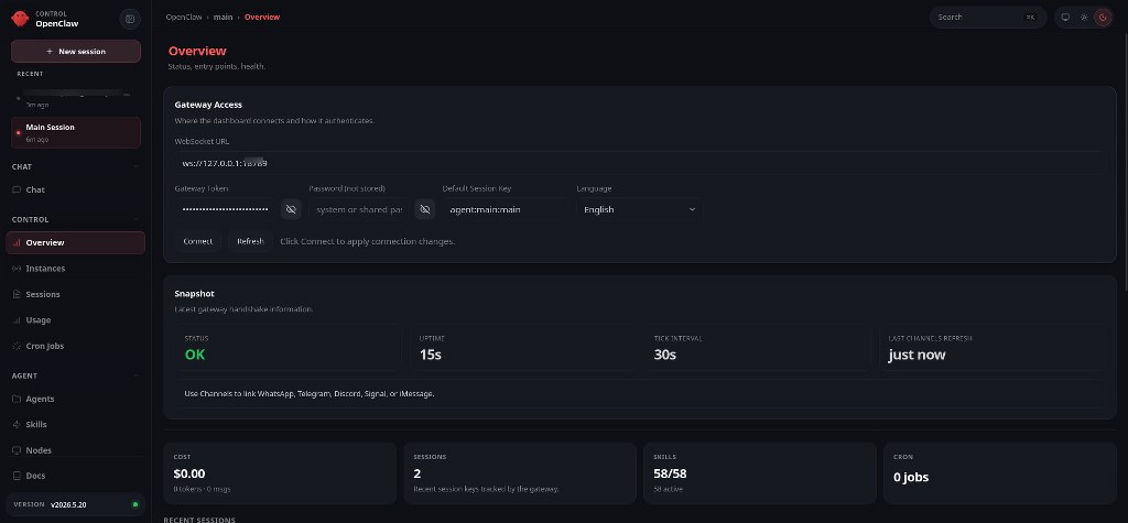 OpenClaw control panel overview and system status dashboard