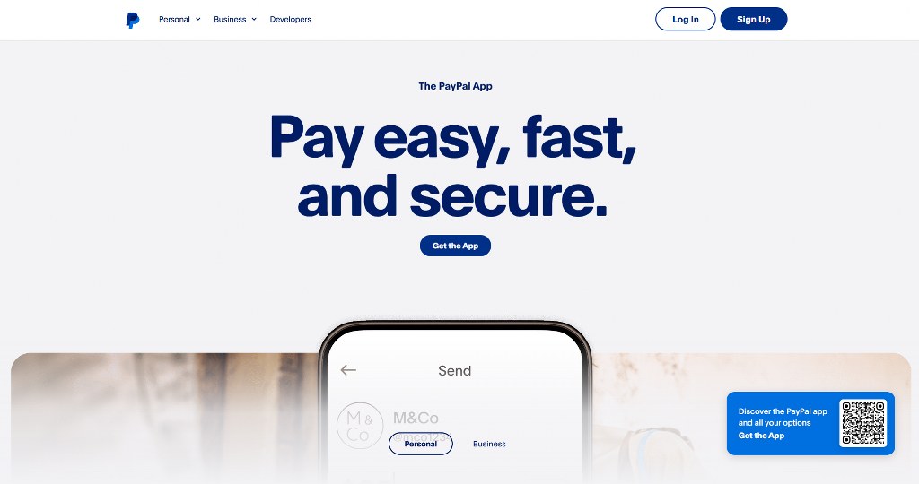 PayPal's website.