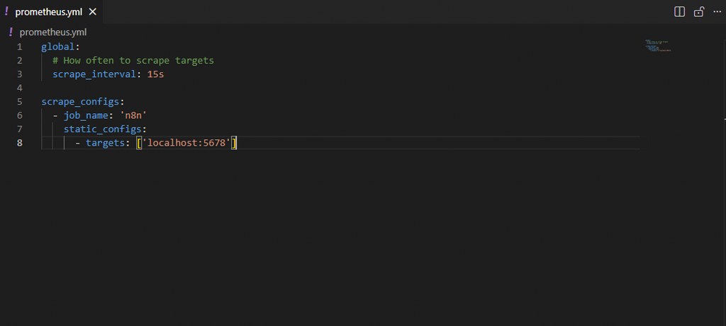 Prometheus configuration file defines scrape interval and monitoring targets clearly.