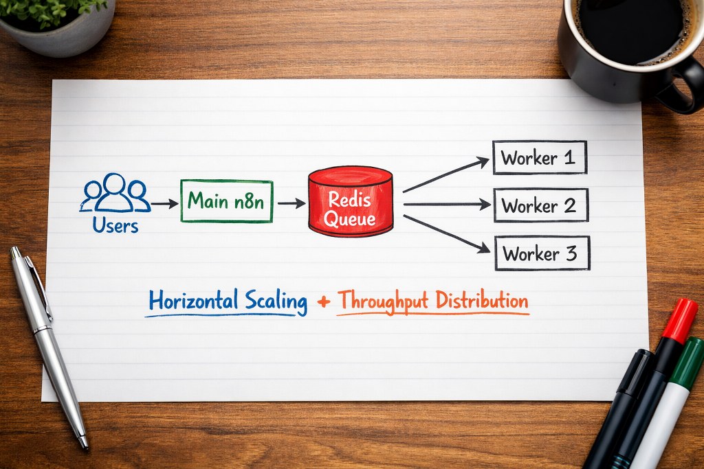 Queue mode distributes load across workers enabling high throughput scaling.