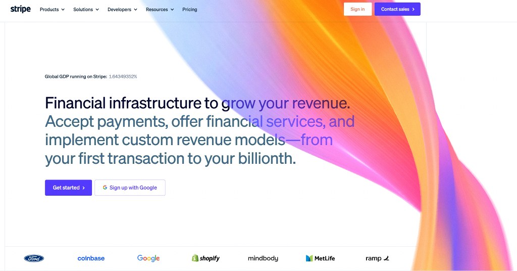 Stripe's website homepage.