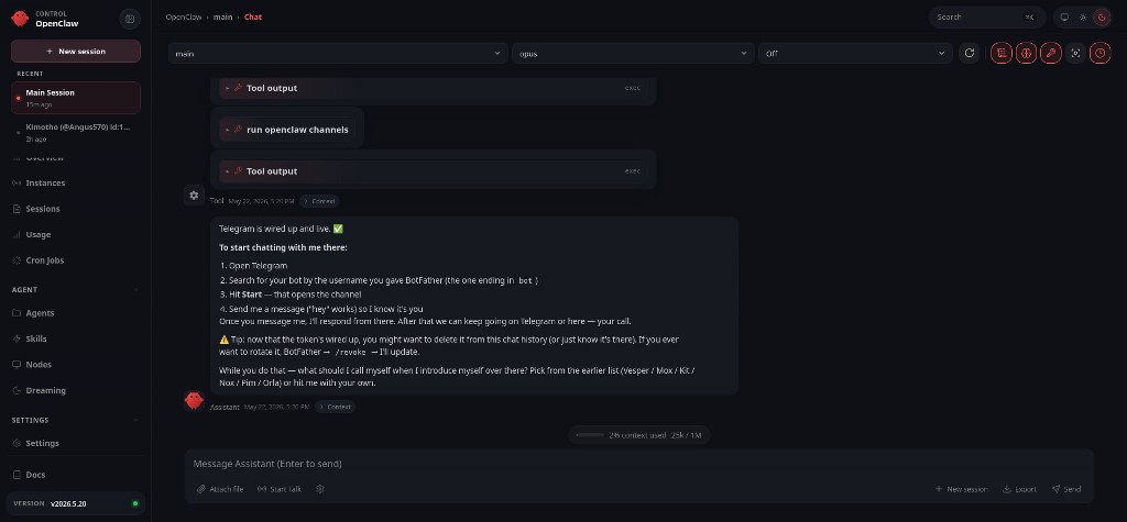 Telegram channel successfully linked with OpenClaw