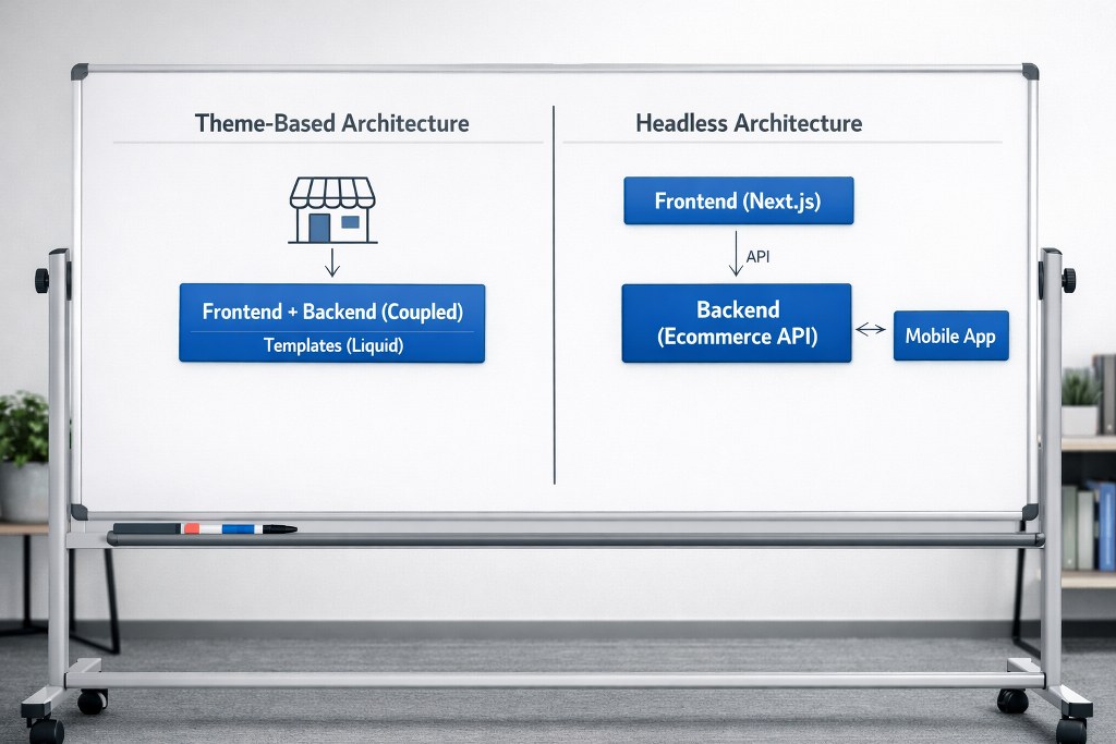 Theme-based couples frontend and backend while headless separates via APIs.