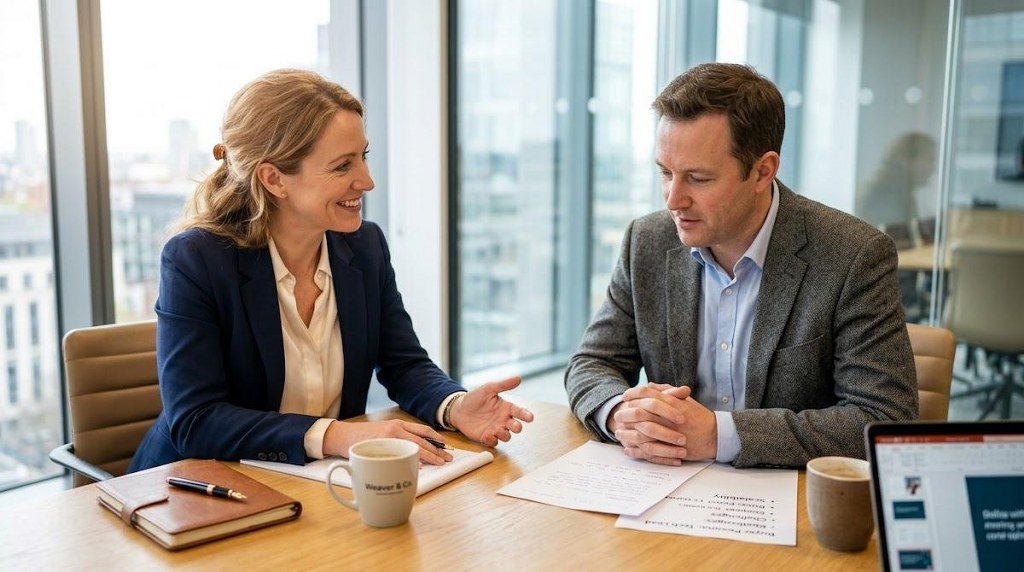 Two sales professionals build a trusting relationship during an engaging conversation in a conference room.