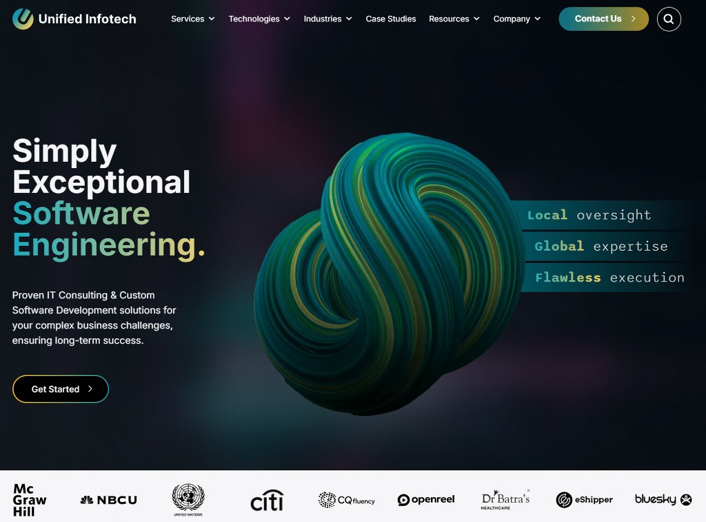 Unified Infotech website homepage.