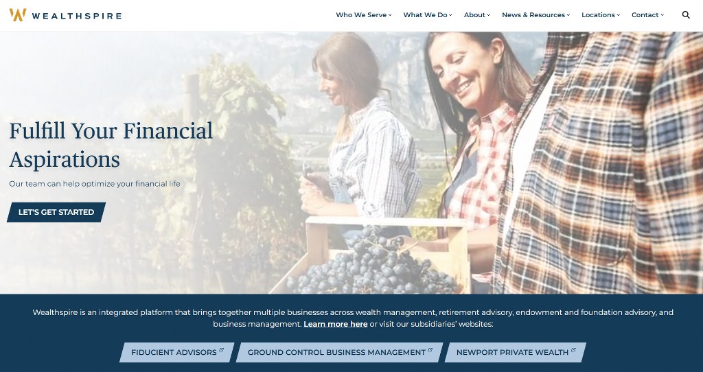 Wealthspire Advisors homepage.