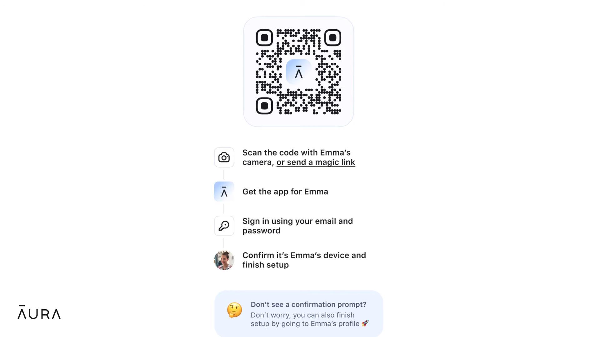 στιγμιότυπο οθόνης με τον κωδικό QR του Aura
