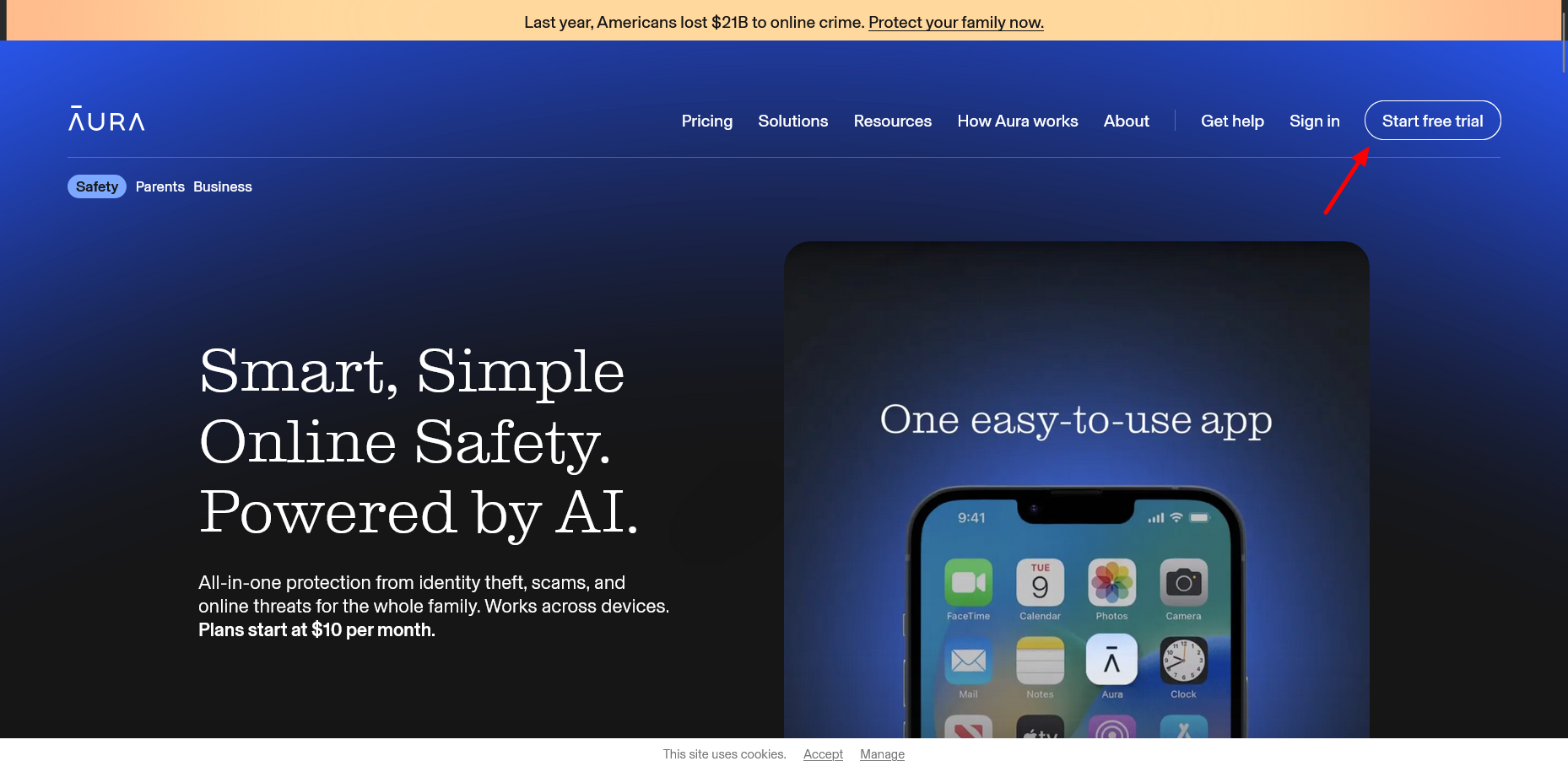 screenshot of AURA website