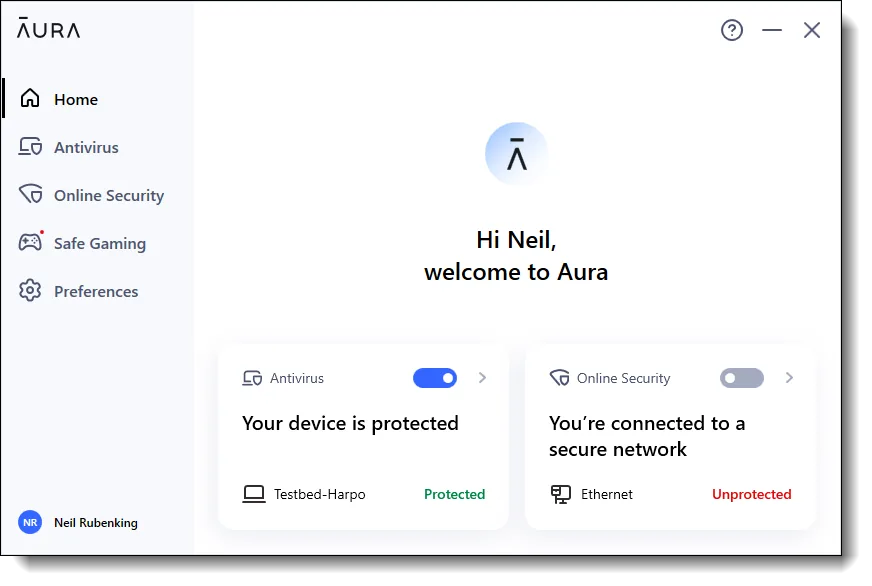 screenshot of AURA desktop app
