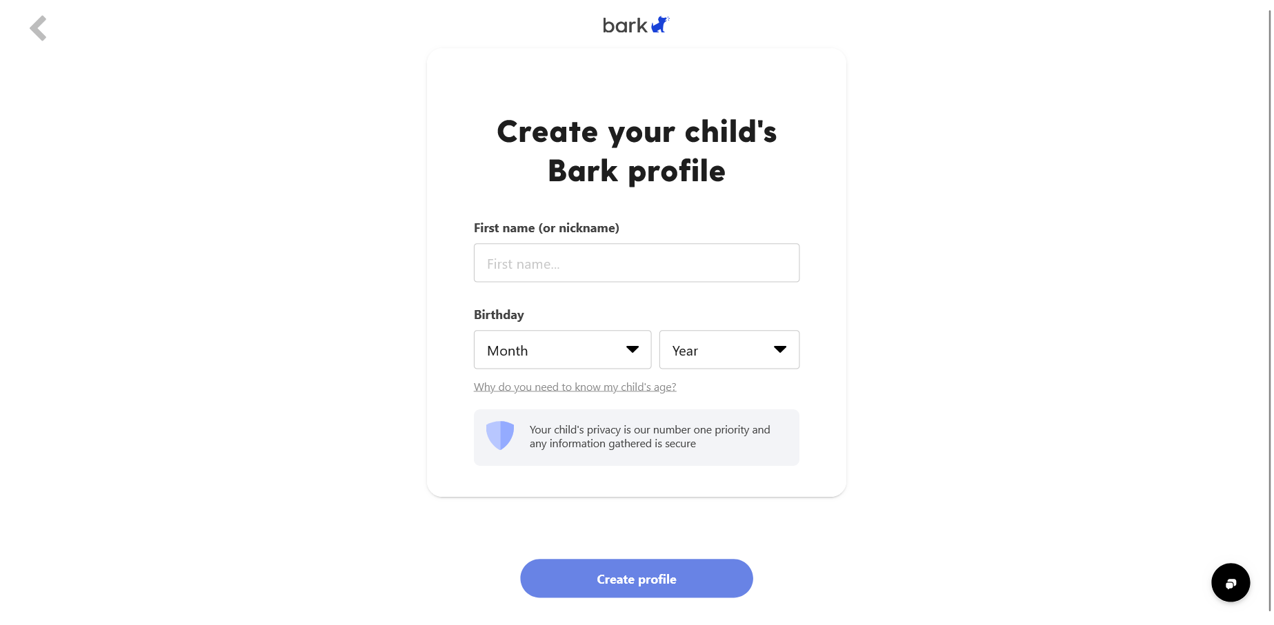 Creating the child's profile