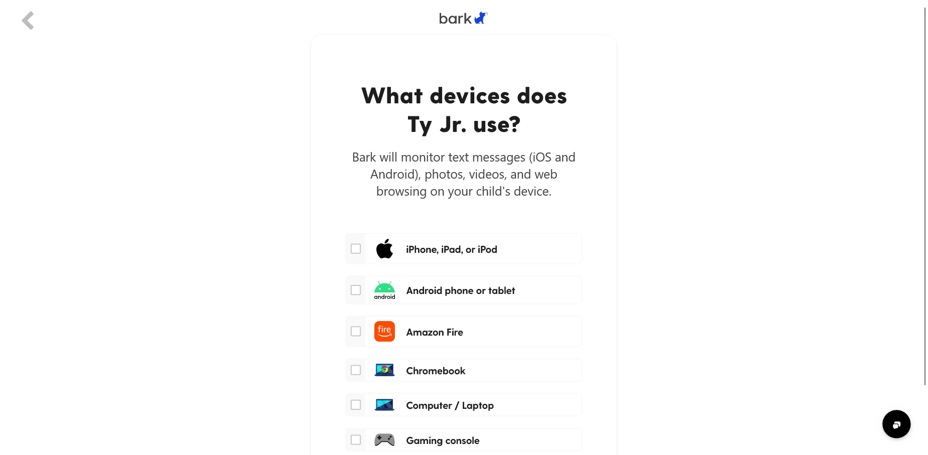 screenshot of devices supported
