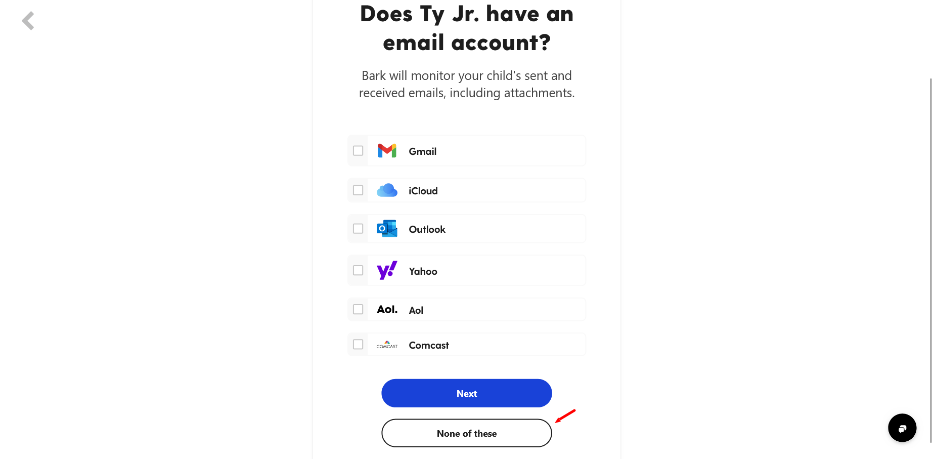 screenshot of Email accounts supported