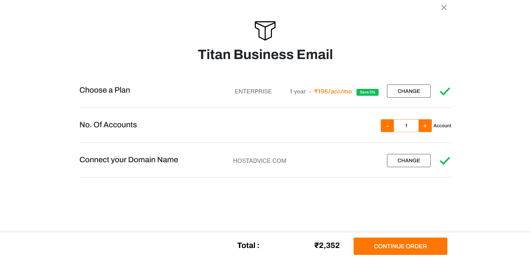 サインアップモーダル内のBigRock Business Emailドメイン接続確認