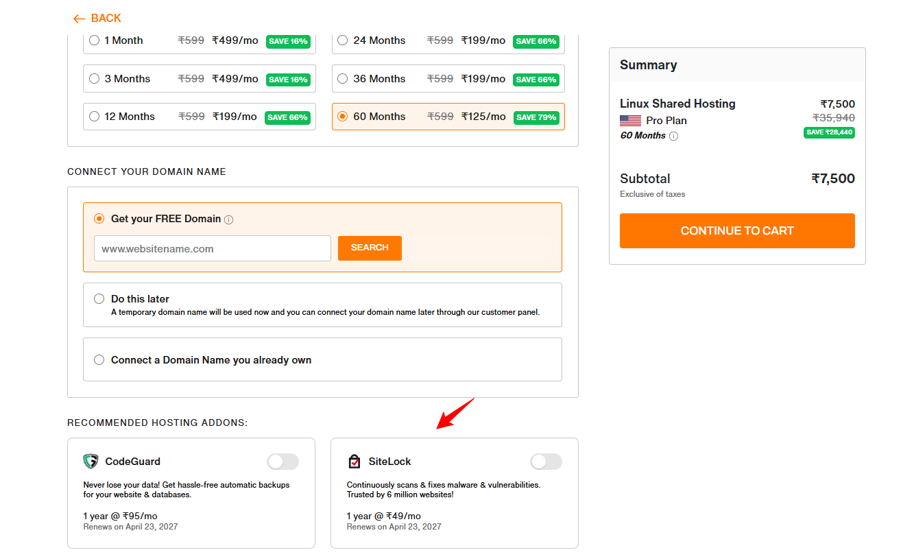 Modules complémentaires d'hébergement recommandés BigRock CodeGuard et SiteLock