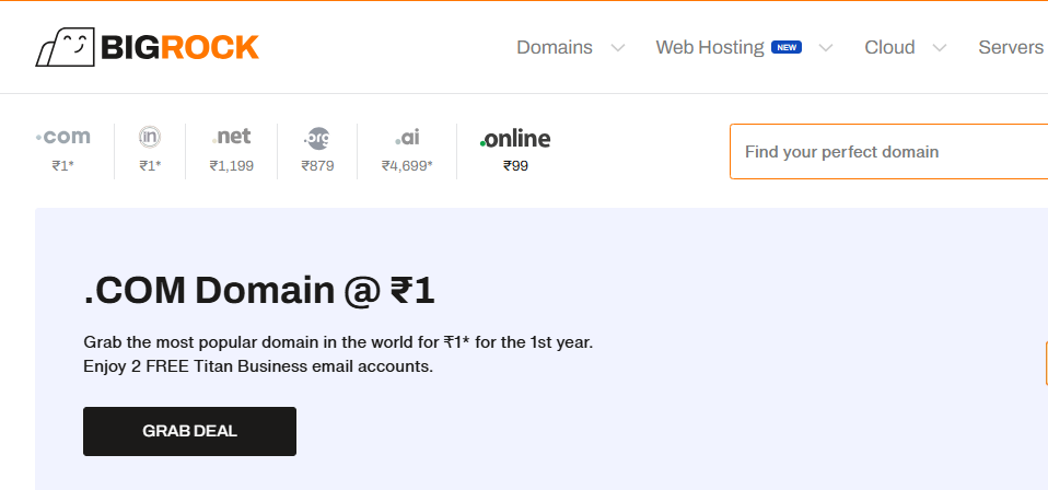 Nabídka hostingu na webu BigRock zobrazující možnost VPS hostingu