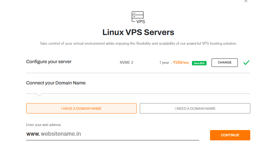Stránka souhrnu objednávky BigRock VPS hostingu s tlačítkem Pokračovat v objednávce