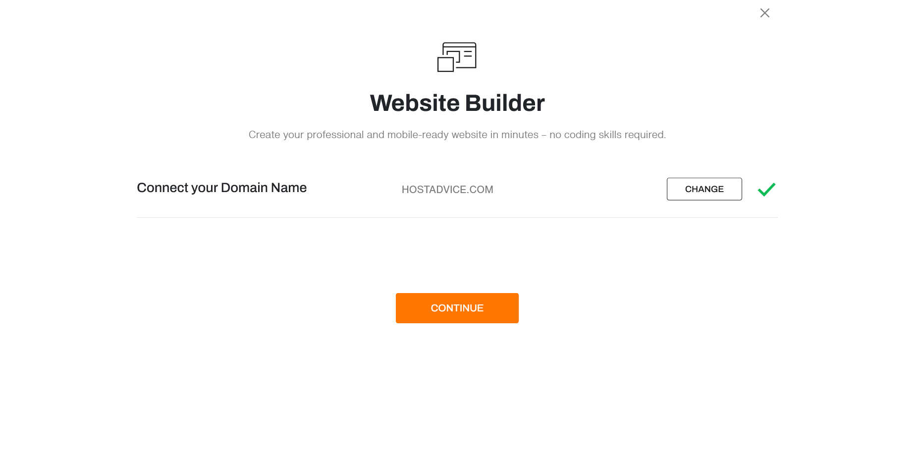 緑のチェックマーク付きでドメイン確認ステップを示す BigRock Website Builder