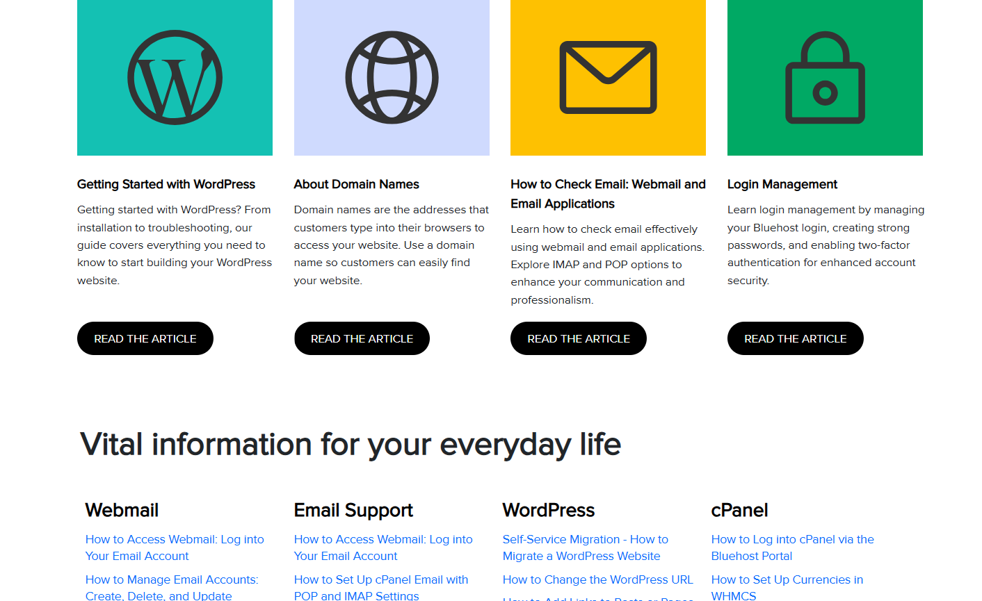 Bluehost knowledge base article explaining how to register a domain name