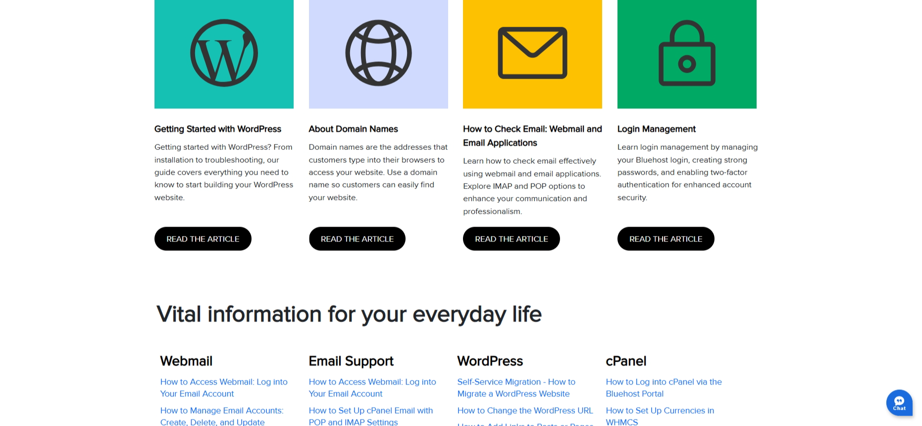 Bluehost knowledge base with WordPress and WonderSuite support documentation