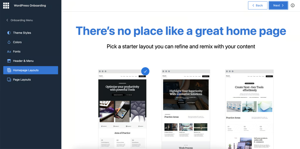 Bluehost AI Website Builder showing three generated website preview options