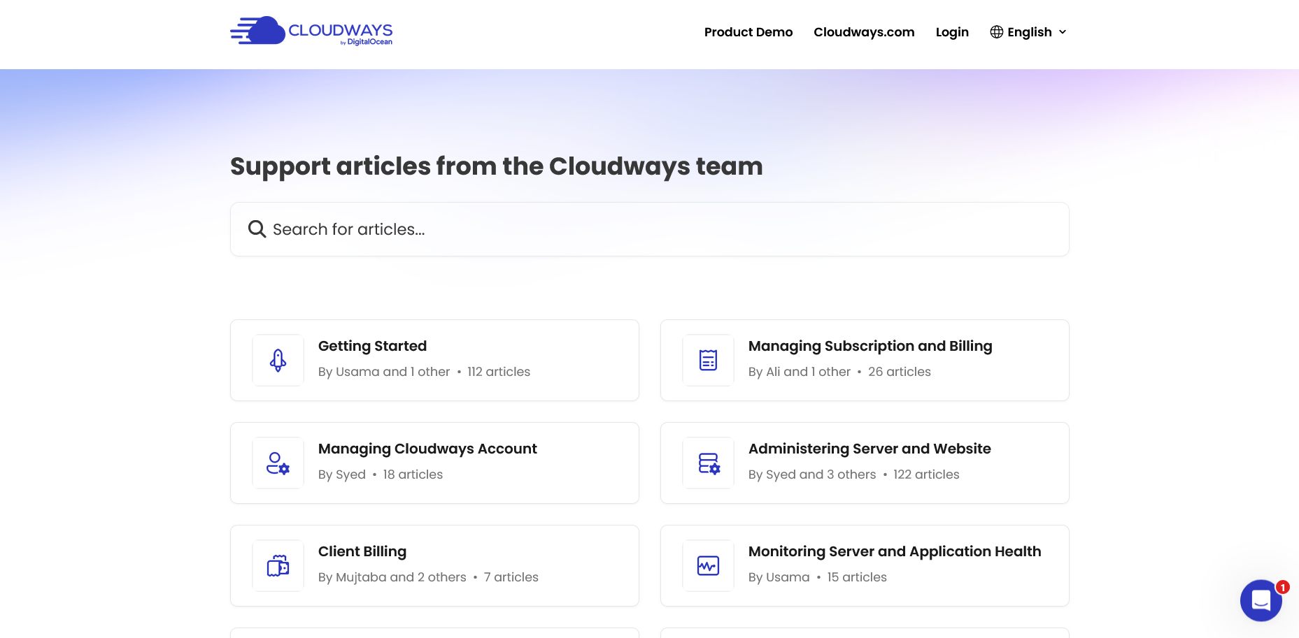 Cloudways Knowledge Base category overview