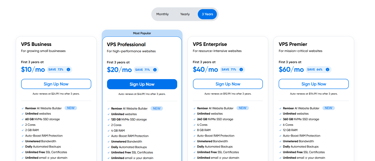 DreamHost VPS planai