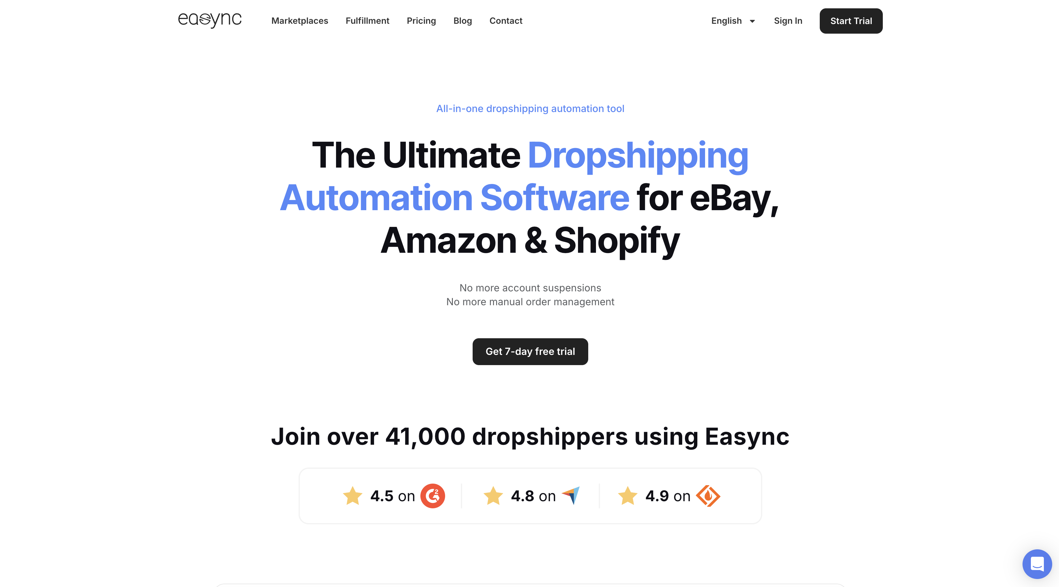 screenshot of Easync homepage