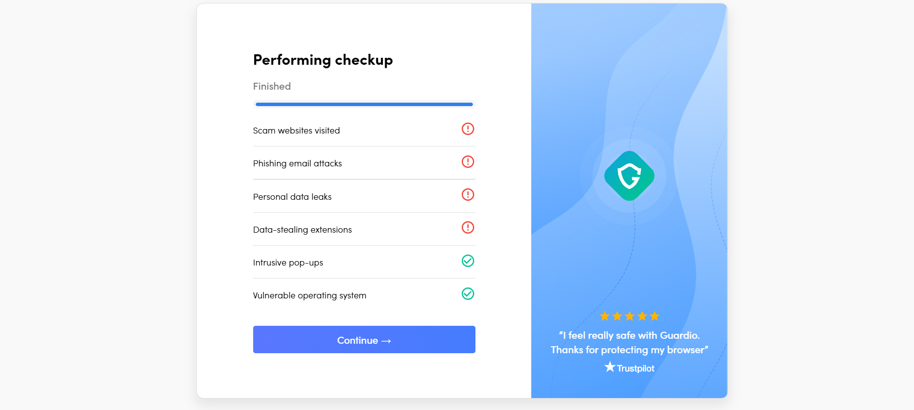 screenshot of Performing checkup