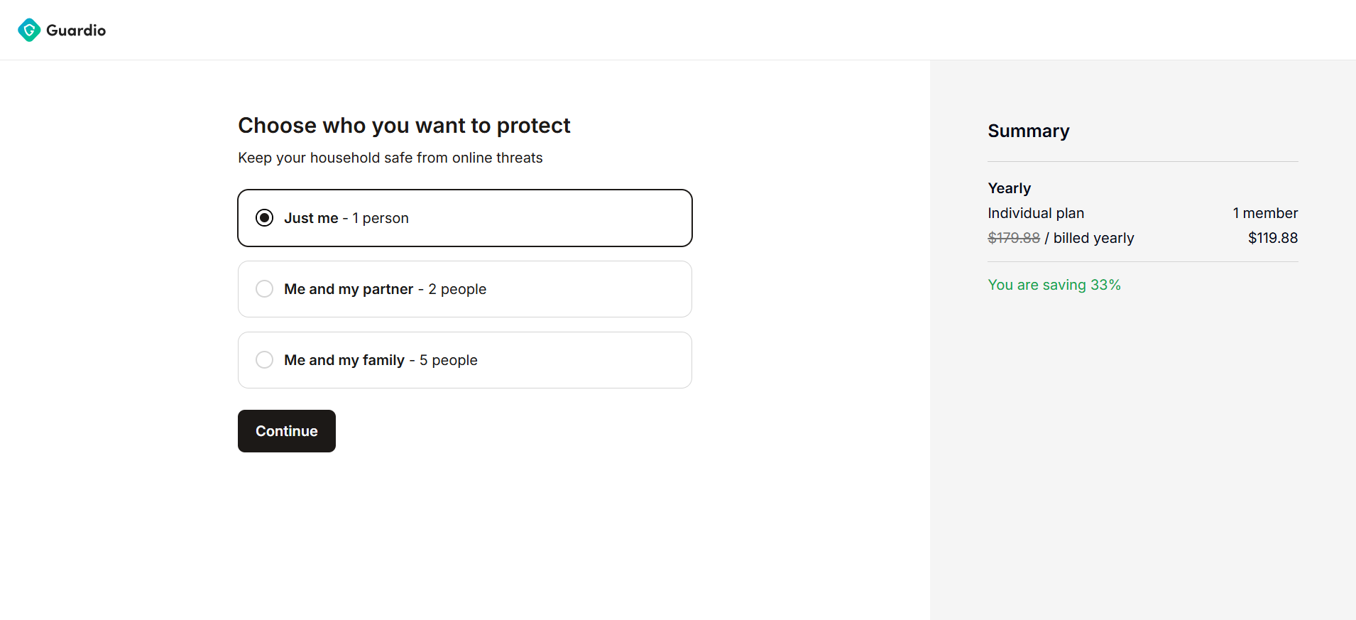 asked to select who I wanted to protect: just me, me and my partner, or me and my family