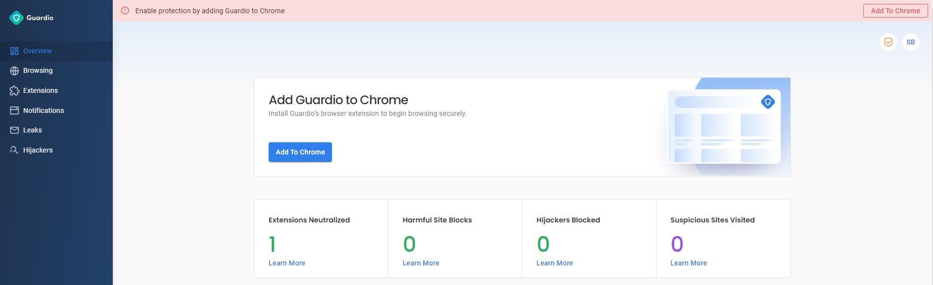 screenshot of Guardio dashboard