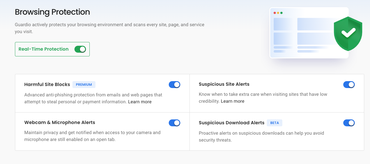 screenshot of Guardio Browsing Protection
