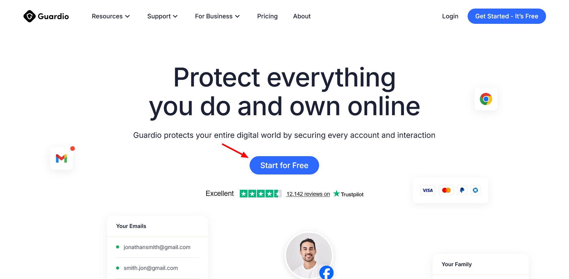 screenshot of 'Start for free' button