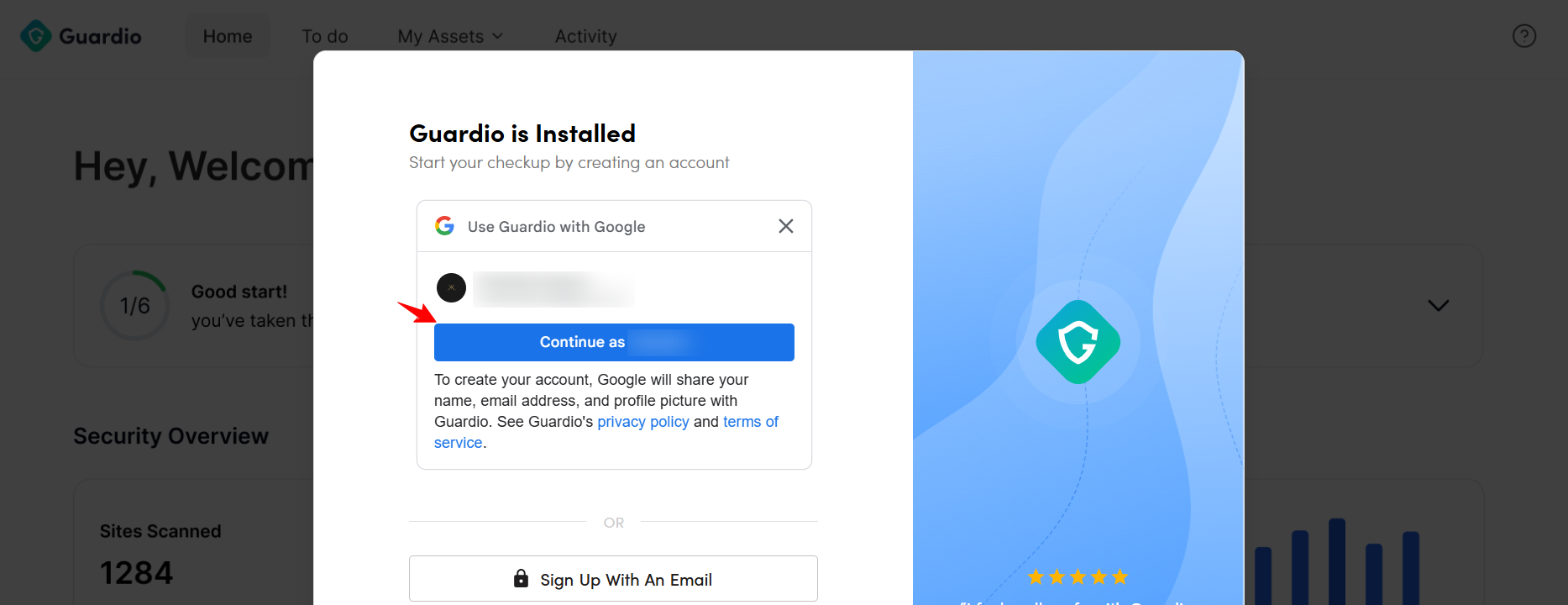 screenshot of Sign Up pop up