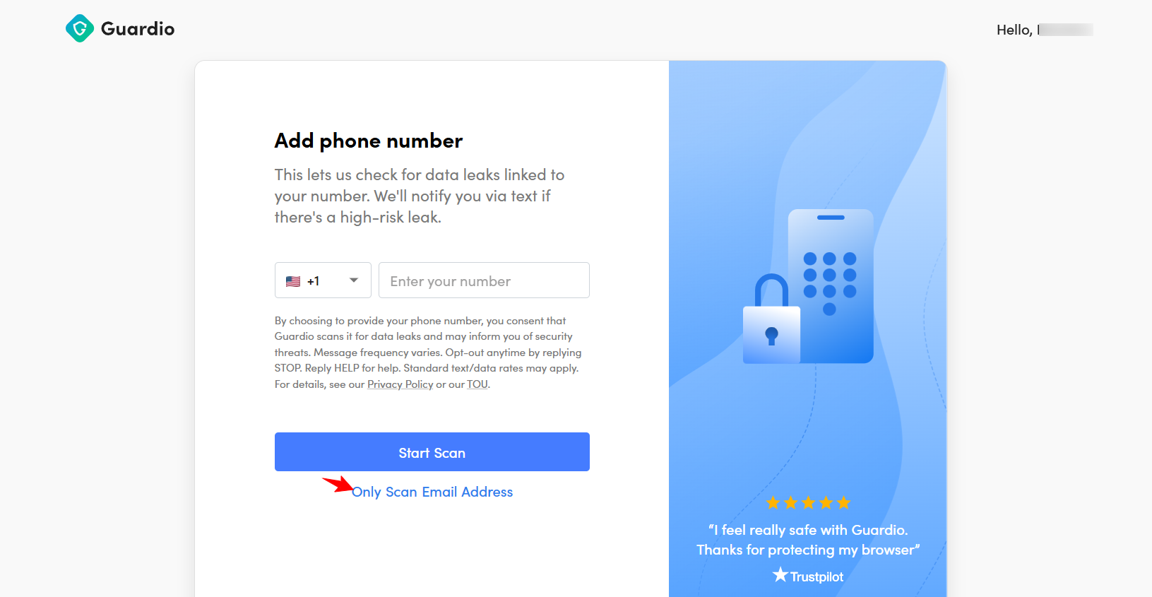 screenshot of phone number verifying