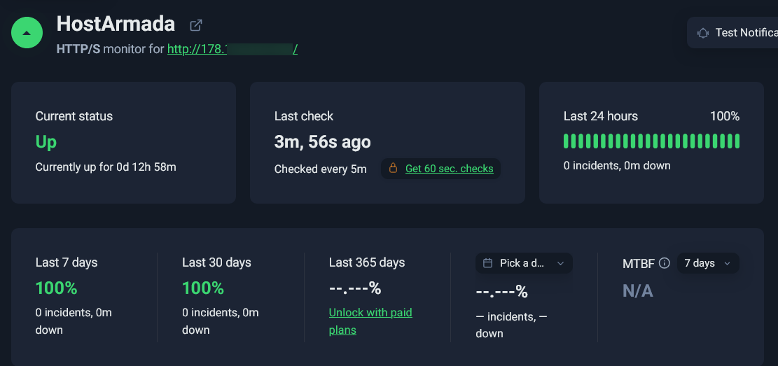 screenshot of Month-Long Uptime Test