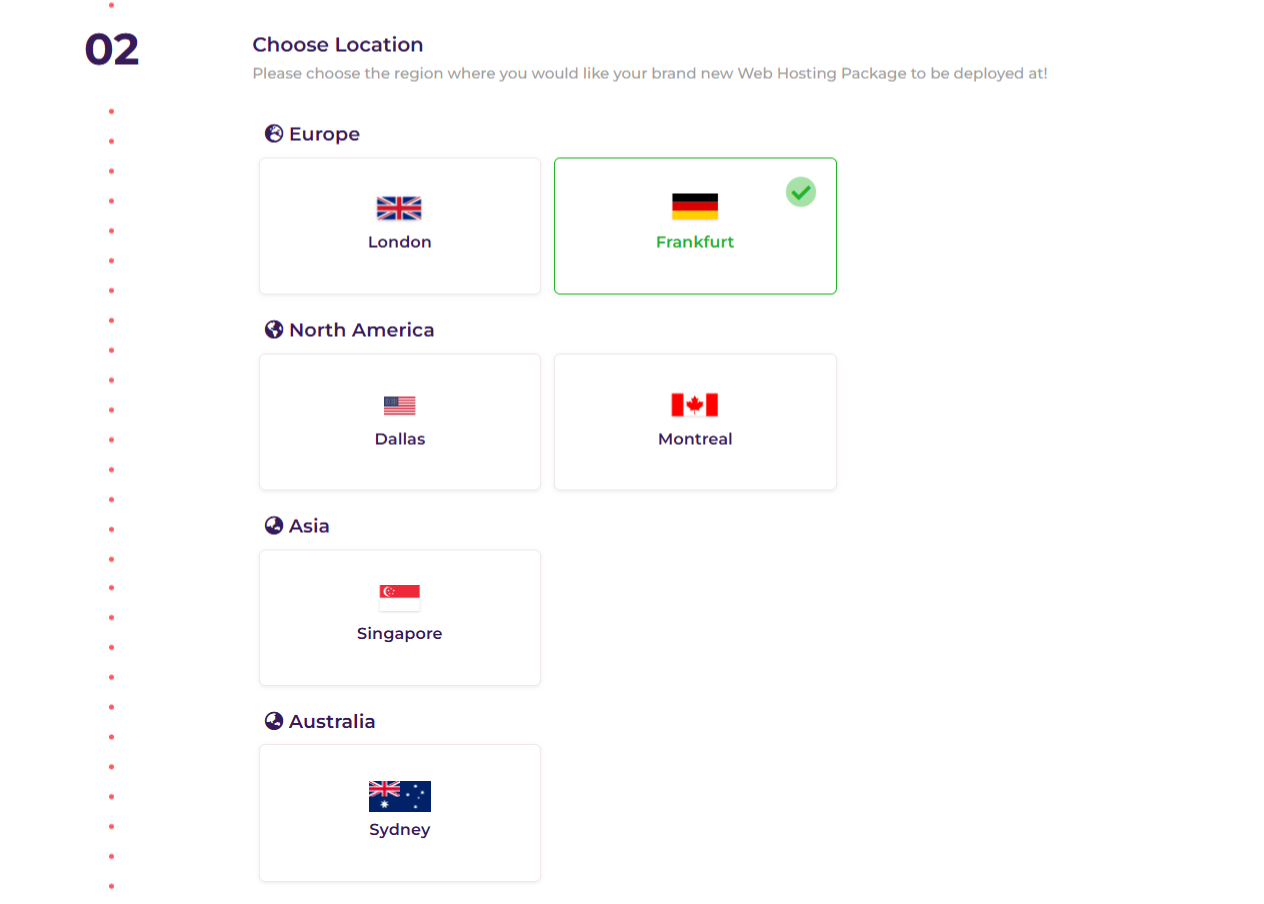 screenshot of HostArmada Server locations