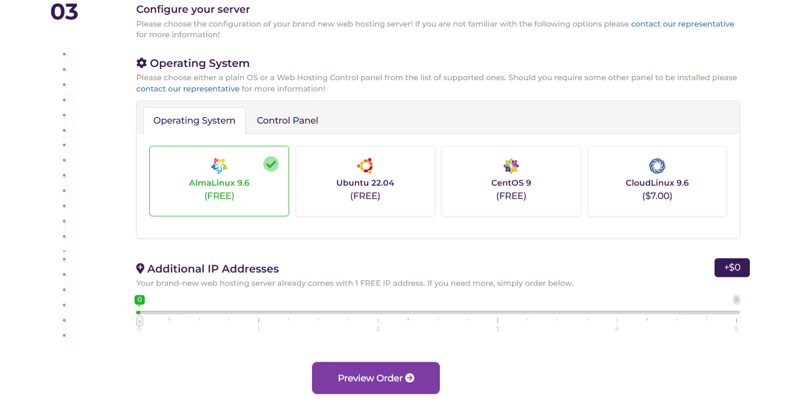 screenshot of HostArmada Operating Systems