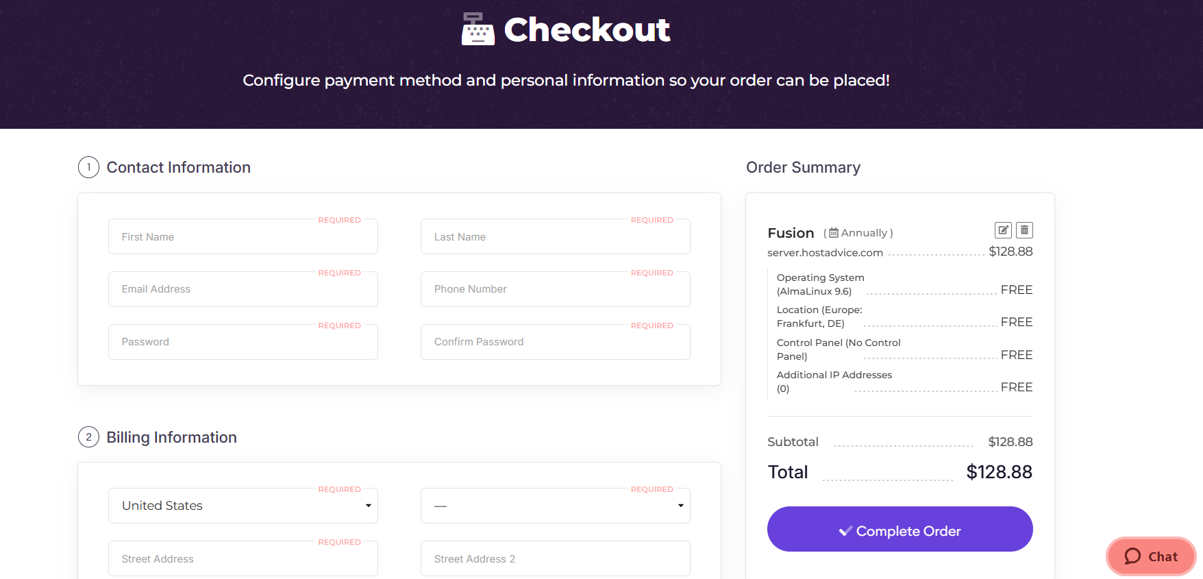 screenshot of HostArmada Checkout