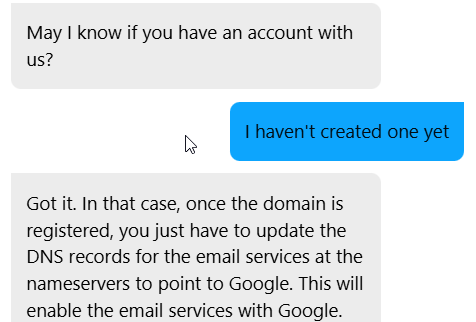 Разговор в live chat HostGator с агентом Ashik о DNS records для Google Workspace email